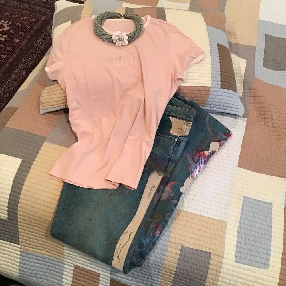 Calvin Klein Powder Pink Beaded T-Shirt Sz L
